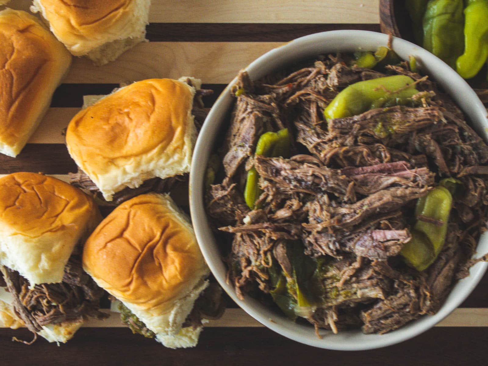 Instant Pot Italian Beef on a roll with cheese.