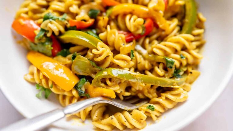Rasta Pasta in white bowl.