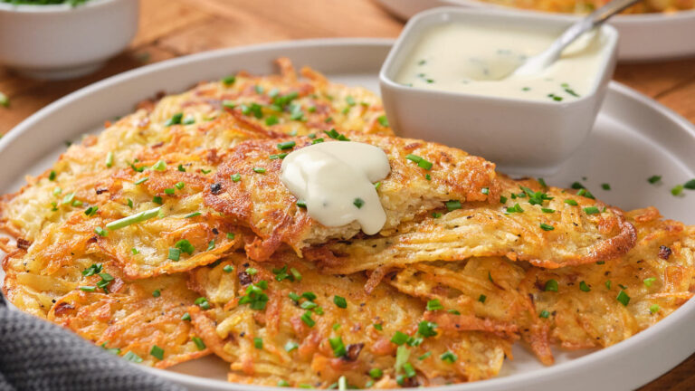 A plate of crispy potato pancakes.