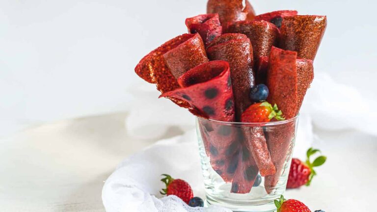 Fruit Roll-Ups in a glass.