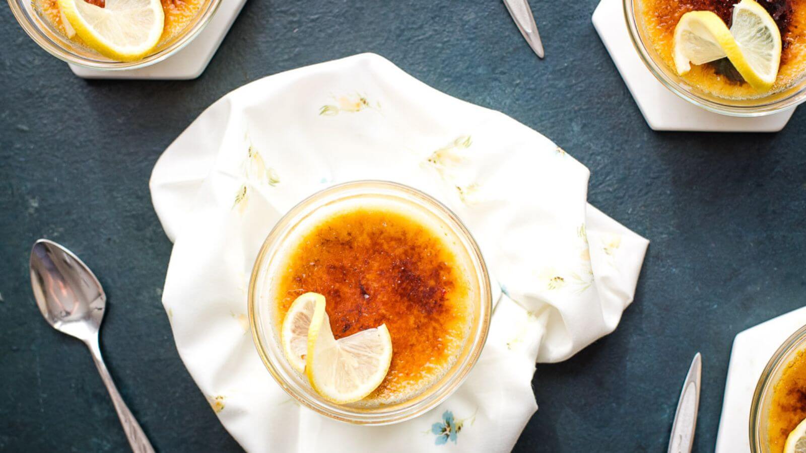 A lemon creme brulee in a jar.