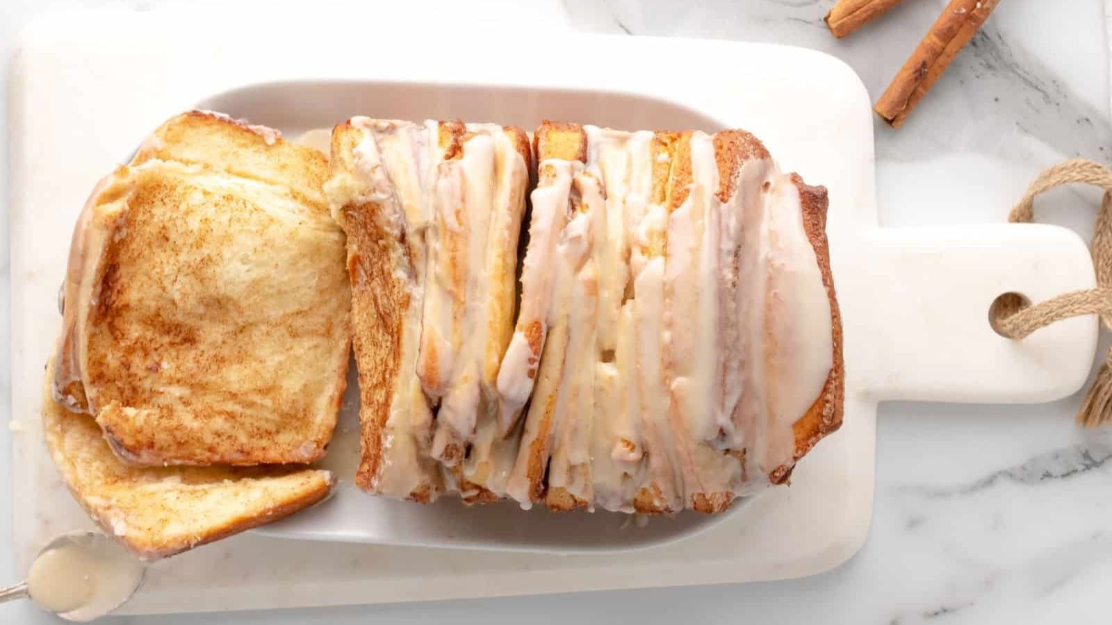 An overhead view of a cinnamon bread.