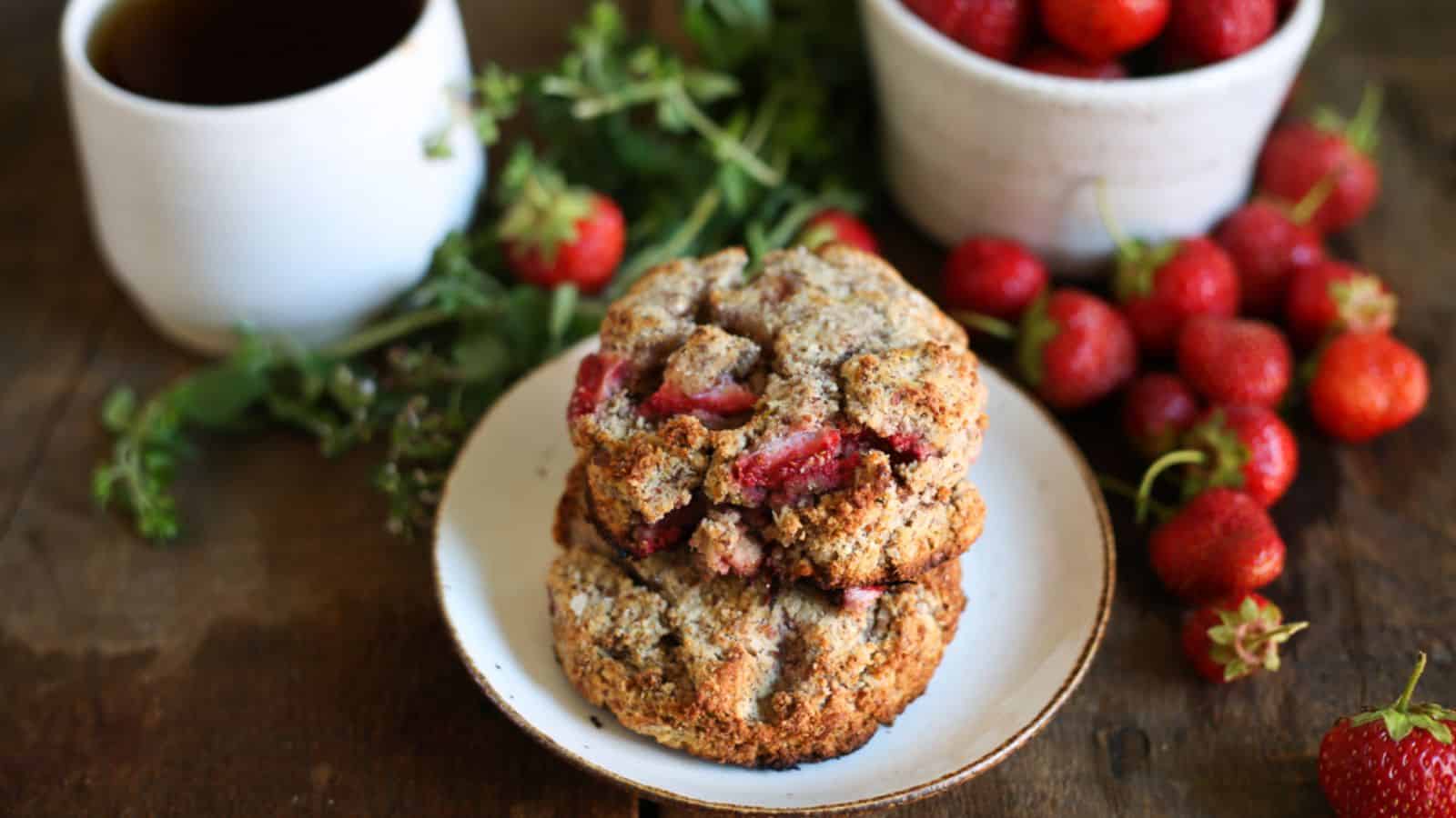 Side view of two scones on top of each other.